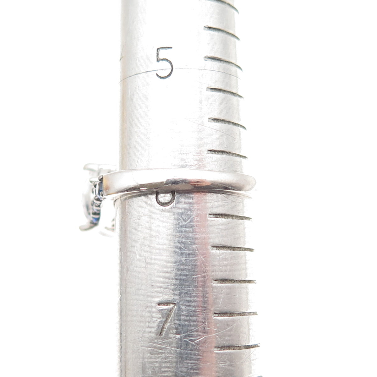 KEY STAR 925 Sterling Silver Real Sapphire & C Z Engagement Ring Size 6