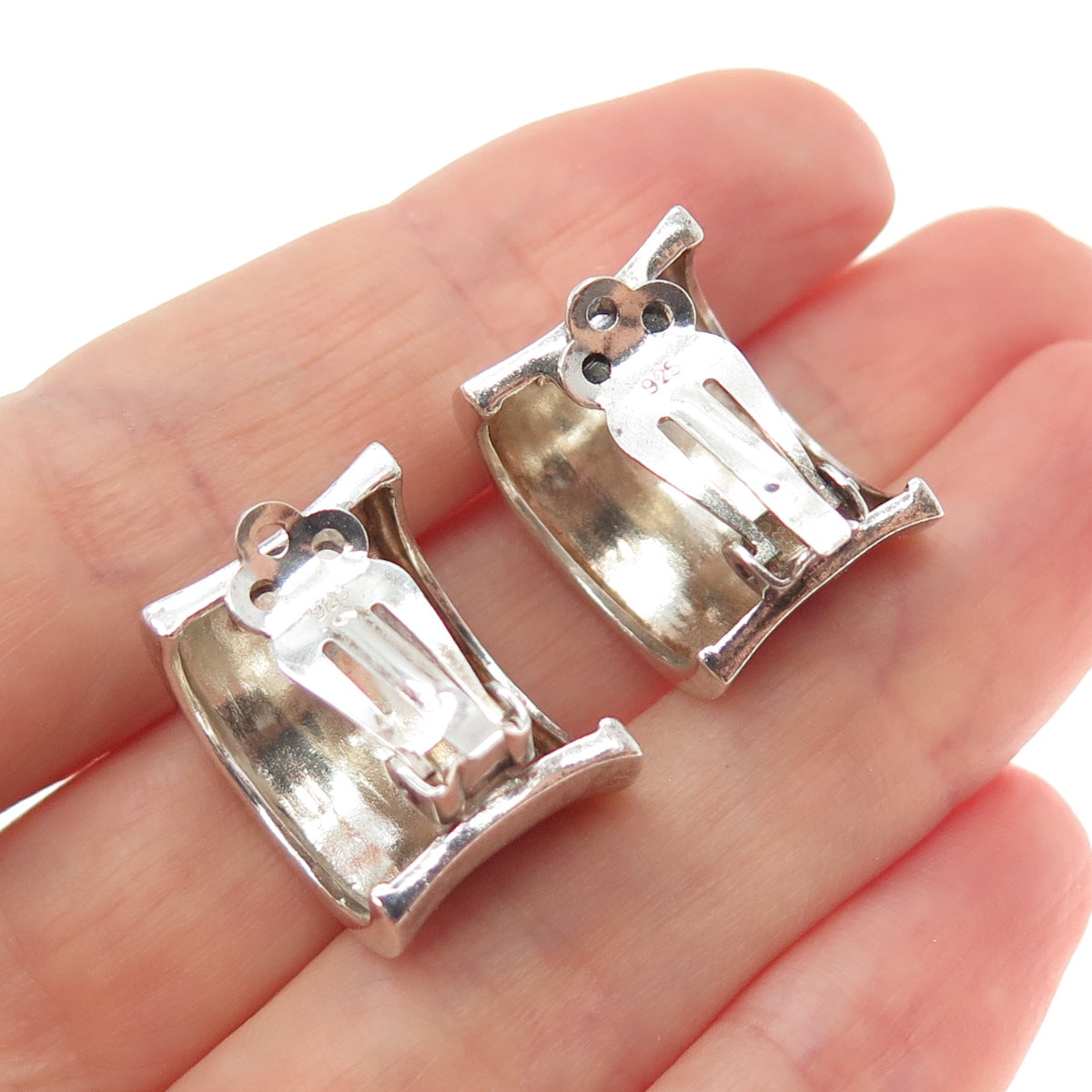 CHAPAL ZENRAY 925 Sterling Silver Vintage Modernist Half Hoop Clip On Earrings