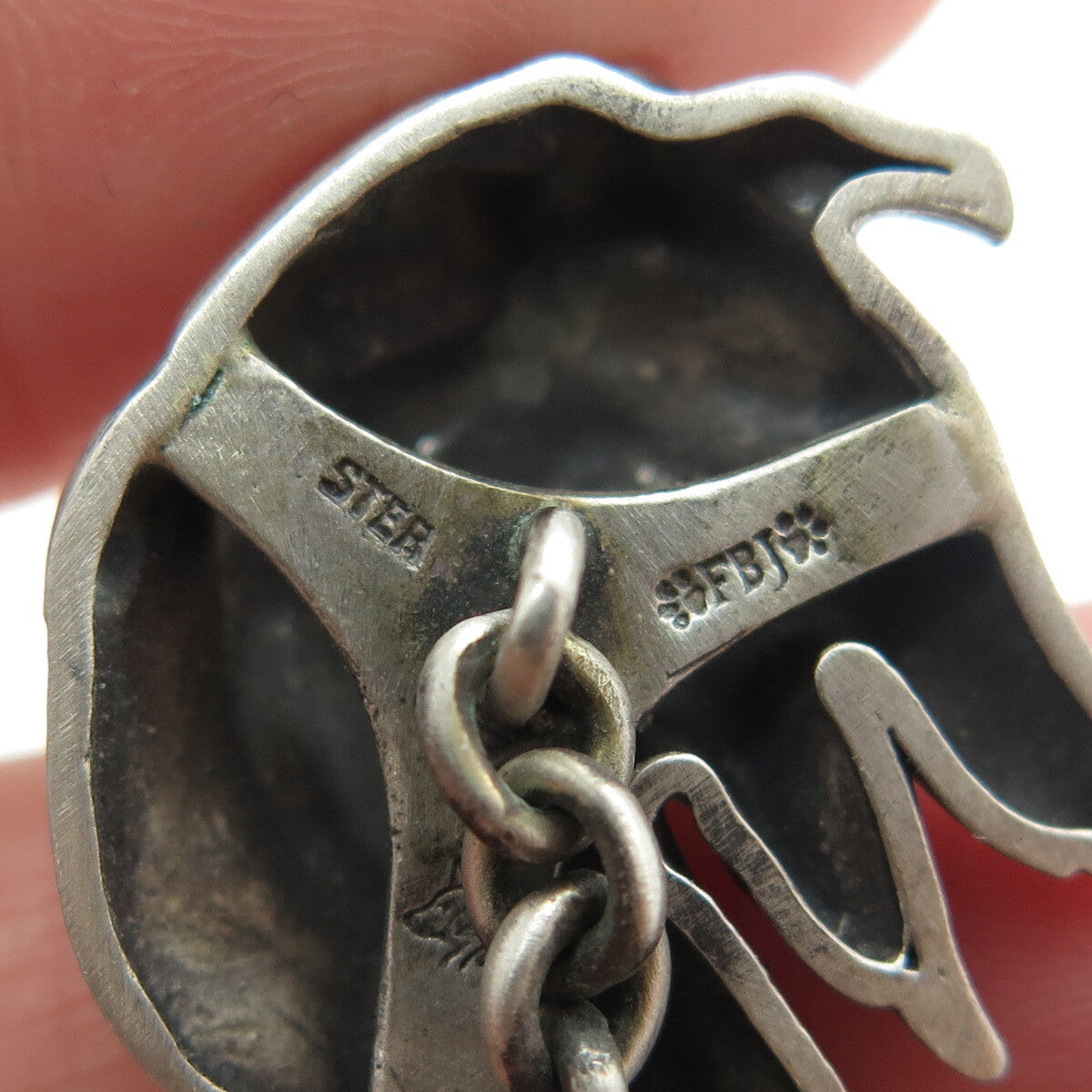 925 Sterling Silver Vintage Real Round-Cut White Diamond Collie Dog Cufflinks