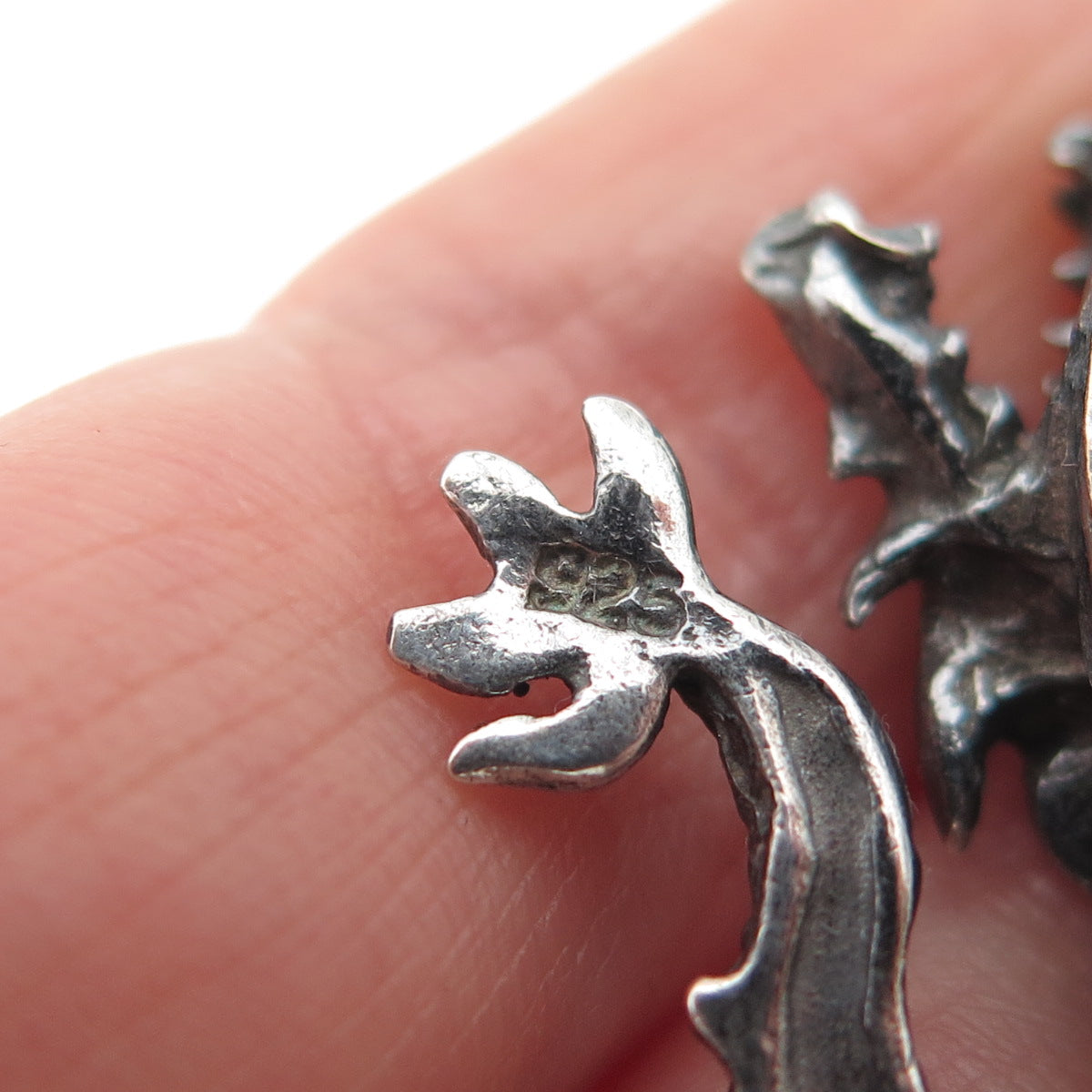 925 Sterling Silver Vintage Royal Dragon Oxidized Charm Pendant