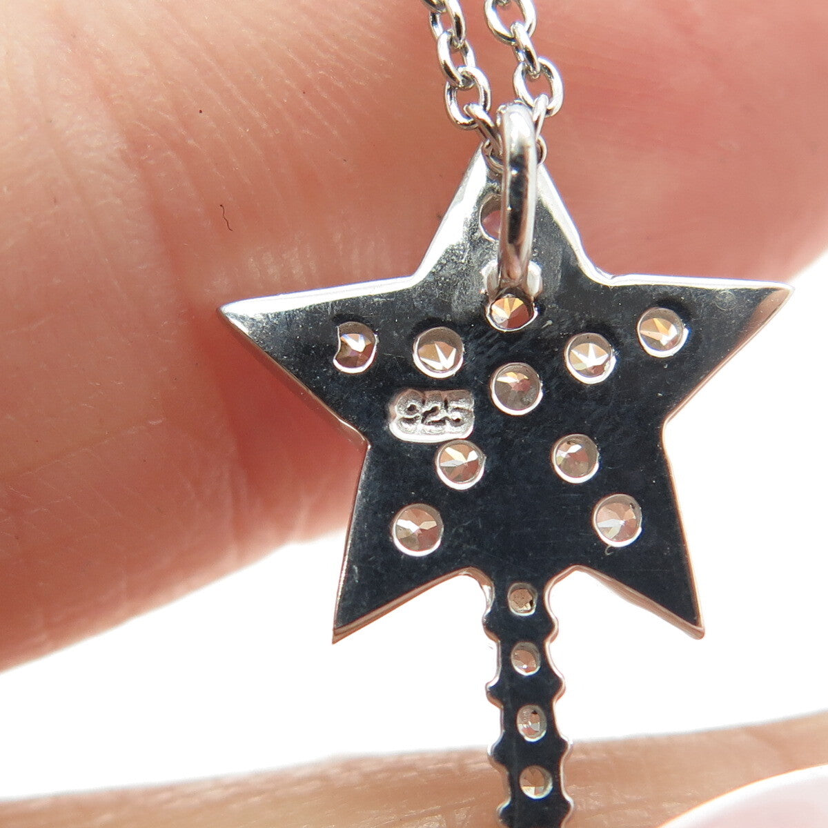 925 Sterling Silver Pave C Z Key Star Rolo Chain Necklace 18"