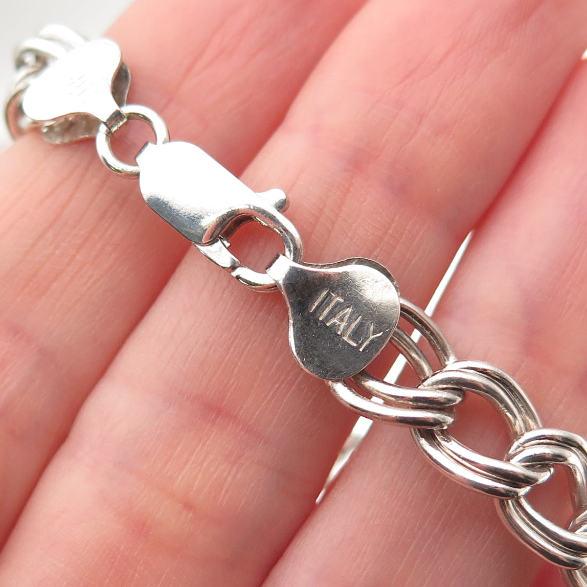 925 Sterling Silver Vintage Italy Double Curb Link Bracelet 7.5"