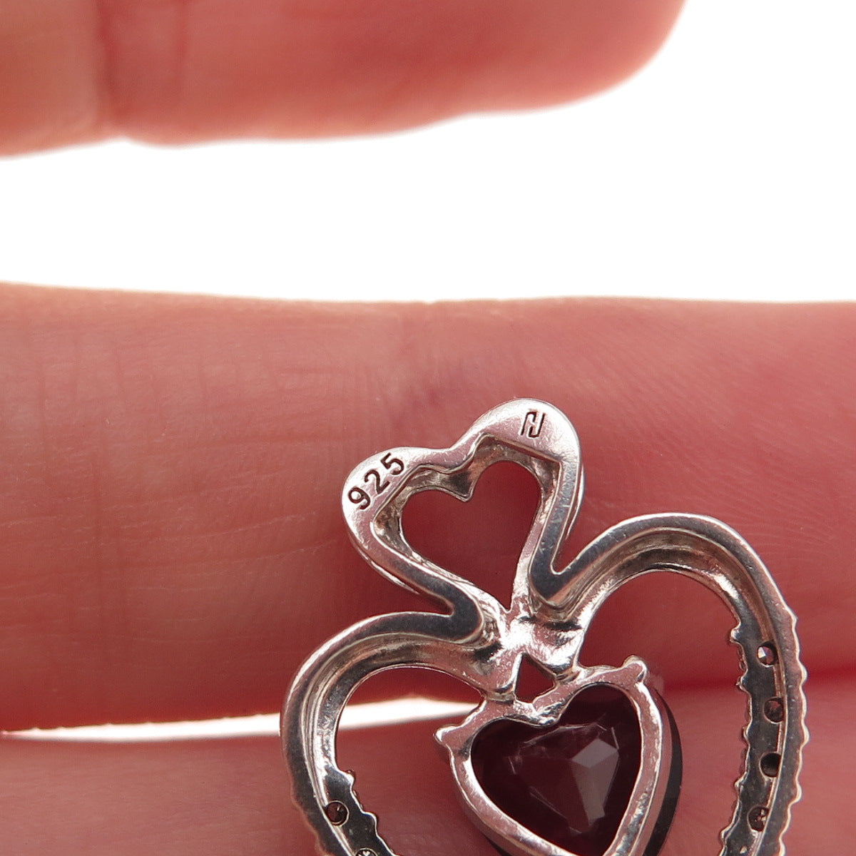 925 Sterling Silver Real Diamond & Lab-Created Ruby Heart Charm Pendant
