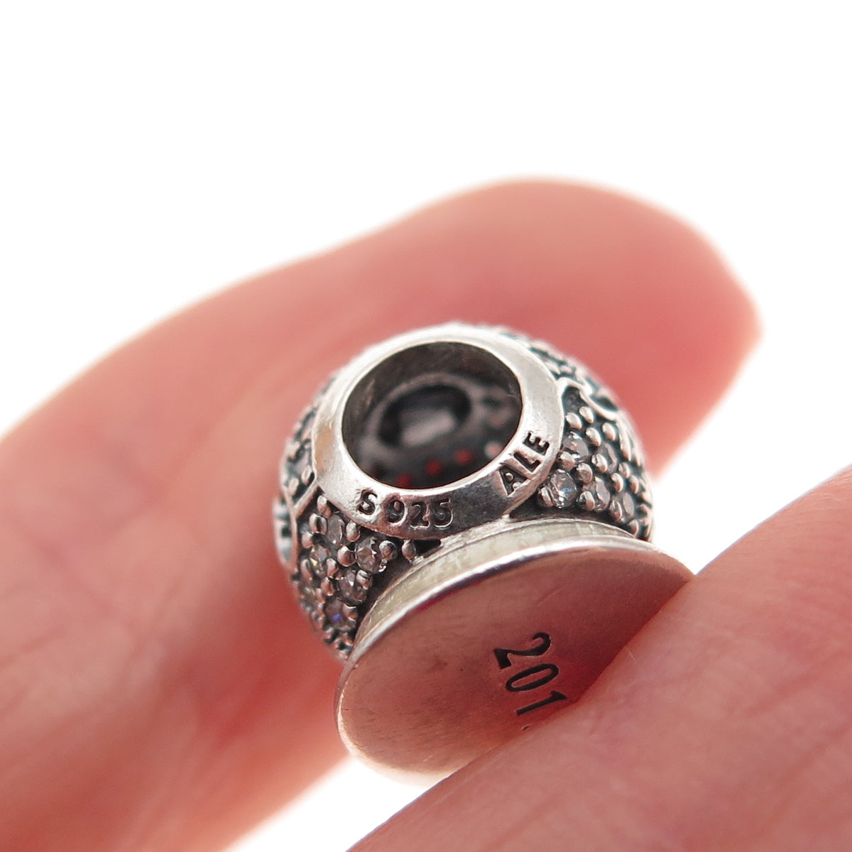 PANDORA 925 Sterling Silver Gold C Z 2015 Wonderland Snow Globe Slide Bead Charm