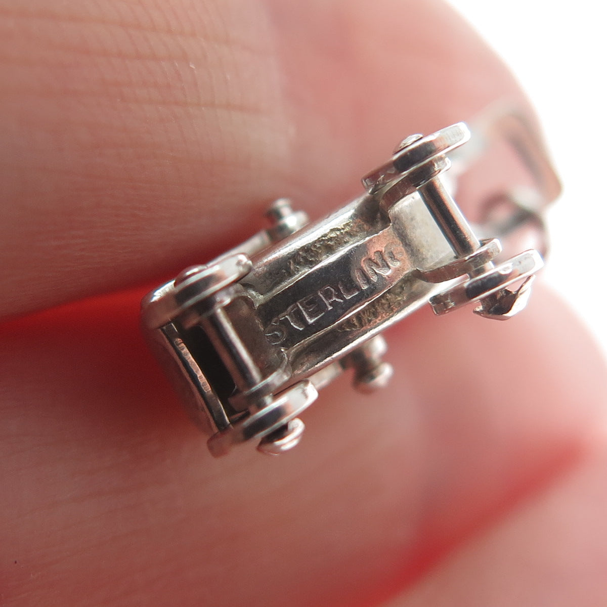 925 Sterling Silver Antique Art Deco Baby Stroller Minimalist 3D Charm Pendant