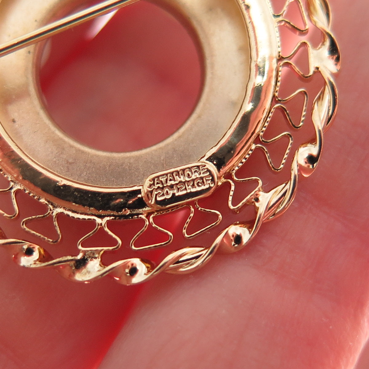CATAMORE 1/20 12K Gold Filled Antique Art Deco Real Pearl Filigree Pin Brooch