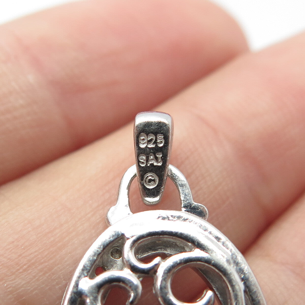 925 Sterling Silver Vintage SAI Real Pink Sapphire Picture Frame Pendant