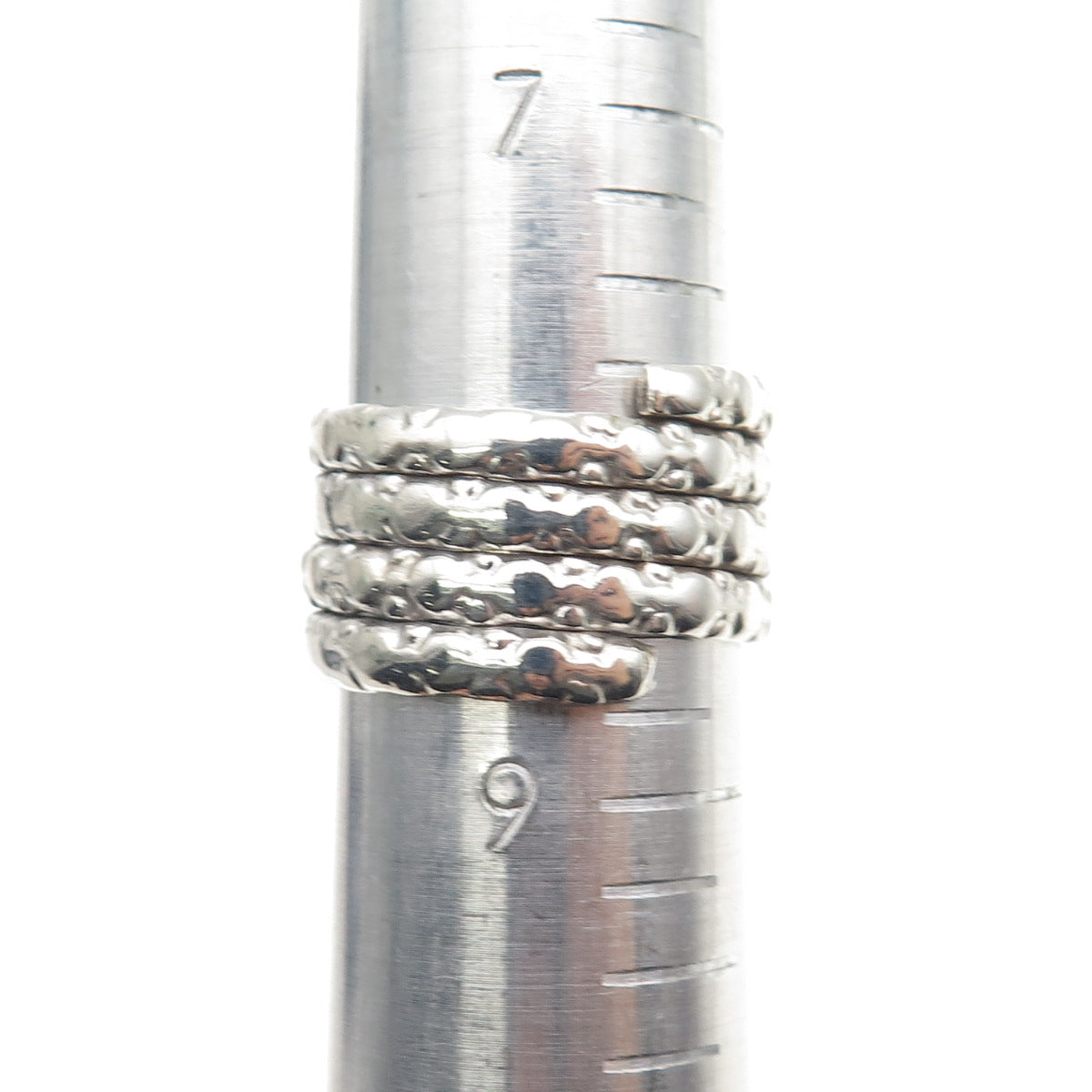 925 Sterling Silver Vintage Modernist Dotted Adjustable Wrap Ring Size 8.5