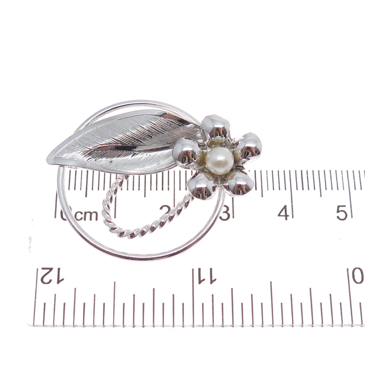 CURTIS CREATIONS Sterling Silver Antique Art Deco Real Pearl Flower Pin Brooch
