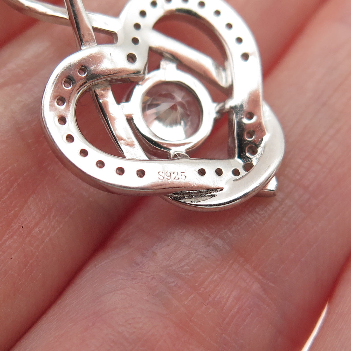 925 Sterling Silver Round-Cut C Z Infinity Heart Charm Pendant