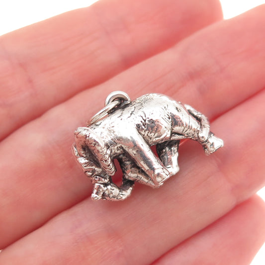 925 Sterling Silver Vintage Elephant Oxidized Hollow 3D Charm Pendant