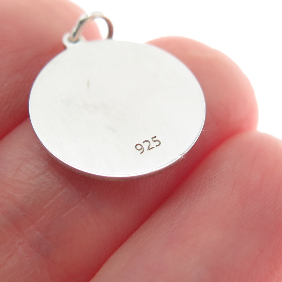 925 Sterling Silver Red Enamel Heart Round Tag Minimalist Charm Pendant