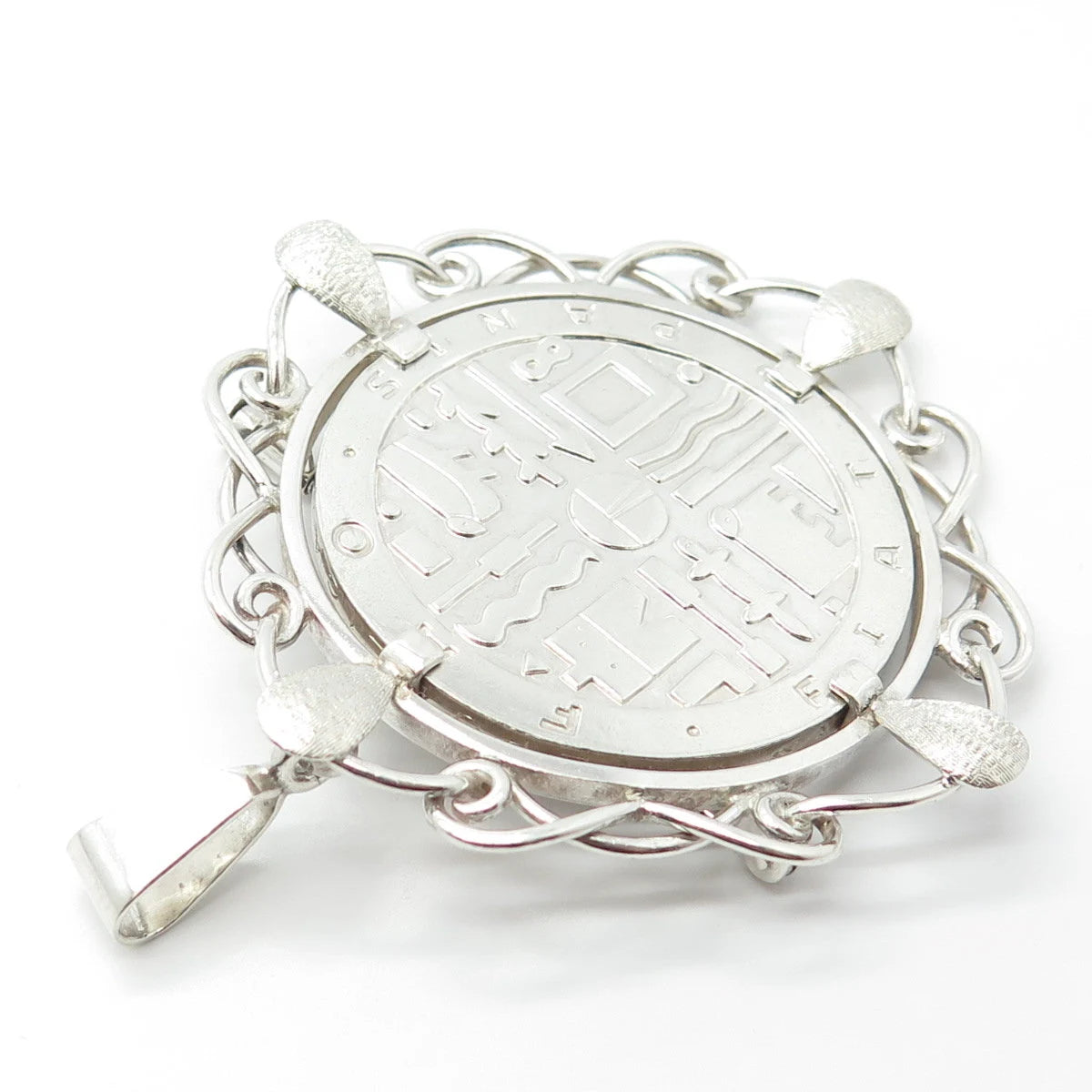 925 Sterling Silver Vintage Tribal Pendant / Pin Brooch