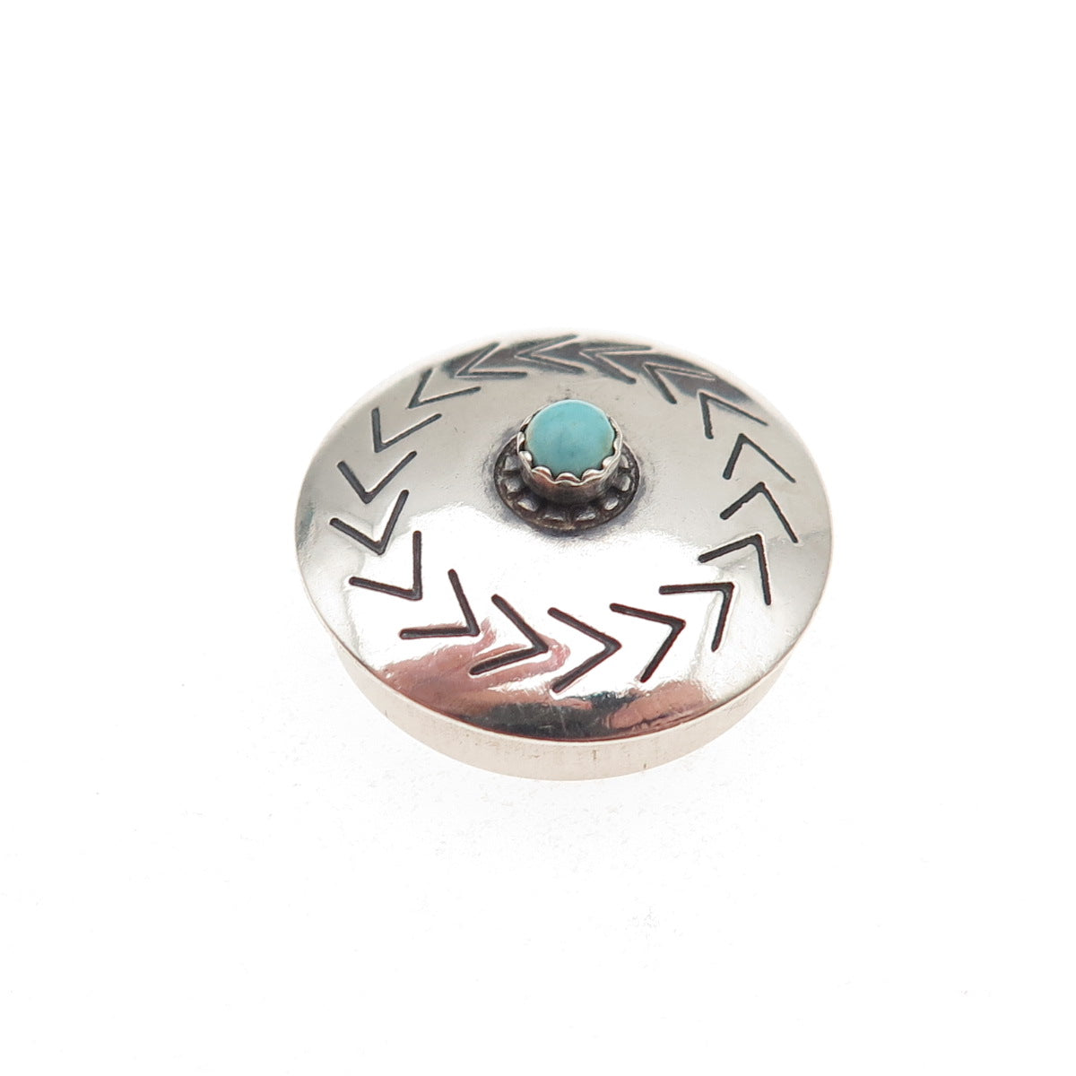 Old Pawn 925 Sterling Silver Vintage Turquoise Snake Eye Concho Clip Button
