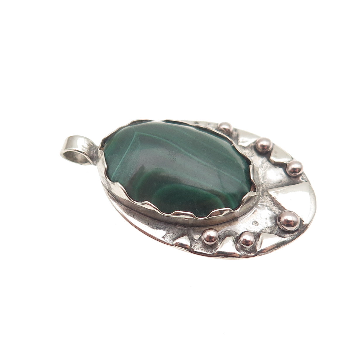 Old Pawn 925 Sterling Silver Vintage Southwestern Malachite Tribal Pendant