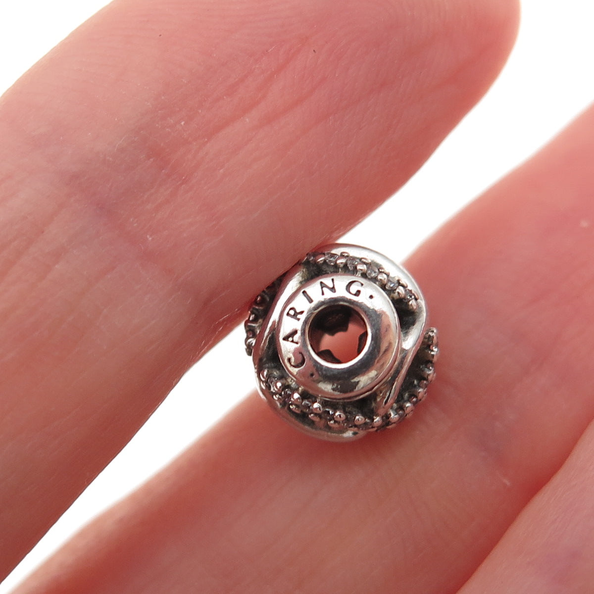 Pandora 925 Sterling Silver C Z Essence Caring Slide Bead Charm