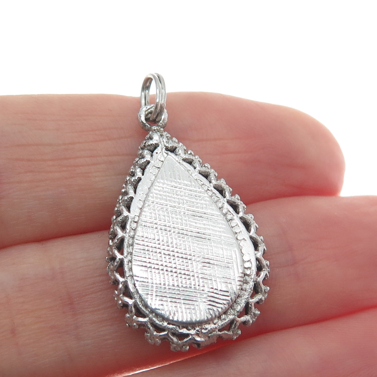 925 Sterling Silver Vintage Real Pearl & Rhinestone Palm Tree Teardrop Pendant