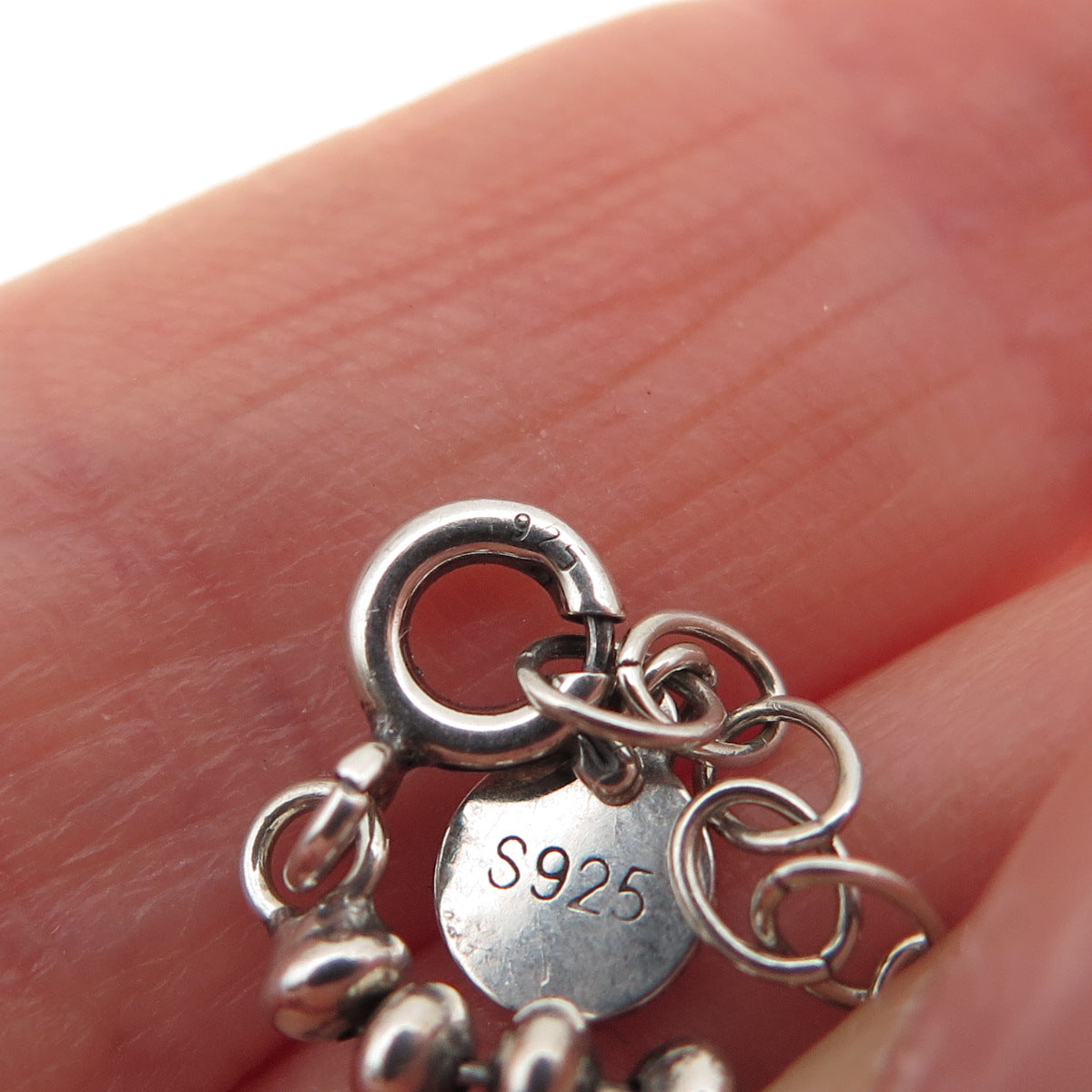 925 Sterling Silver Vintage Beaded Link Bracelet 7.25"