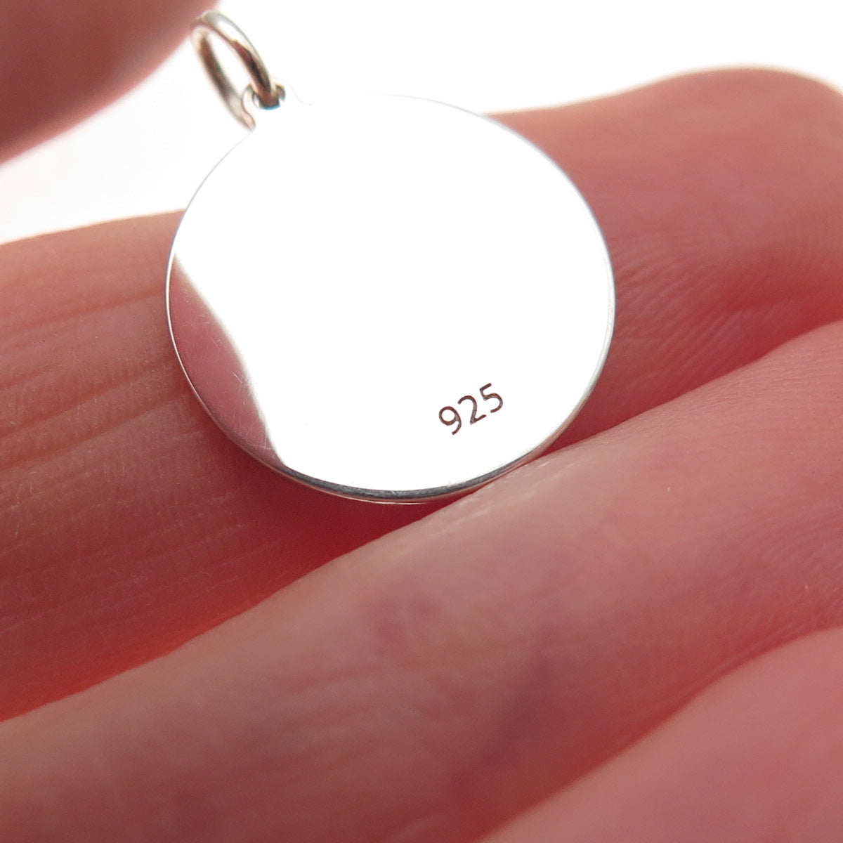 925 Sterling Silver Green Enamel Cat Round Tag Mini Charm Pendant