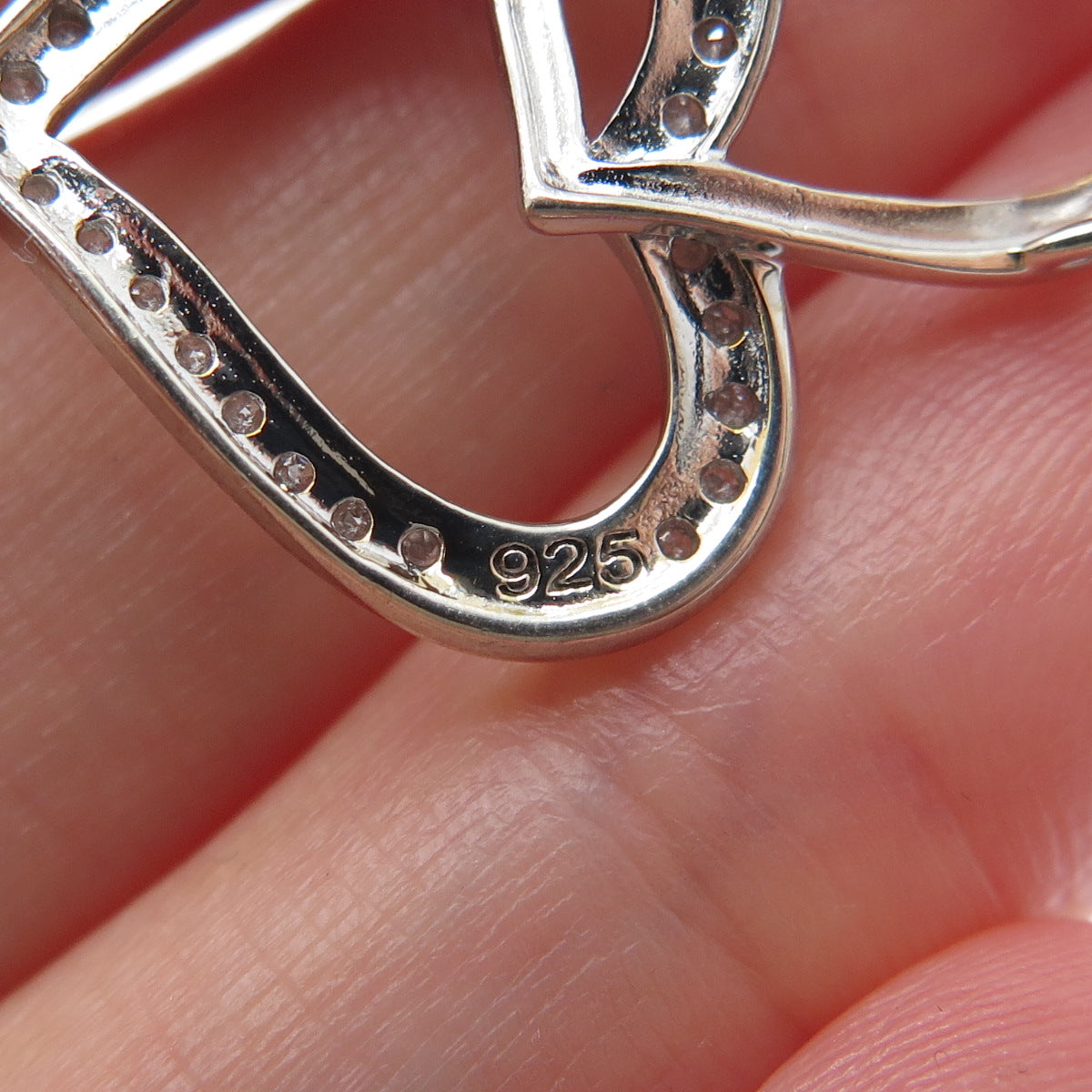 SAI 925 Sterling Silver Real Diamond Interlocked Heart Minimalist Charm Pendant