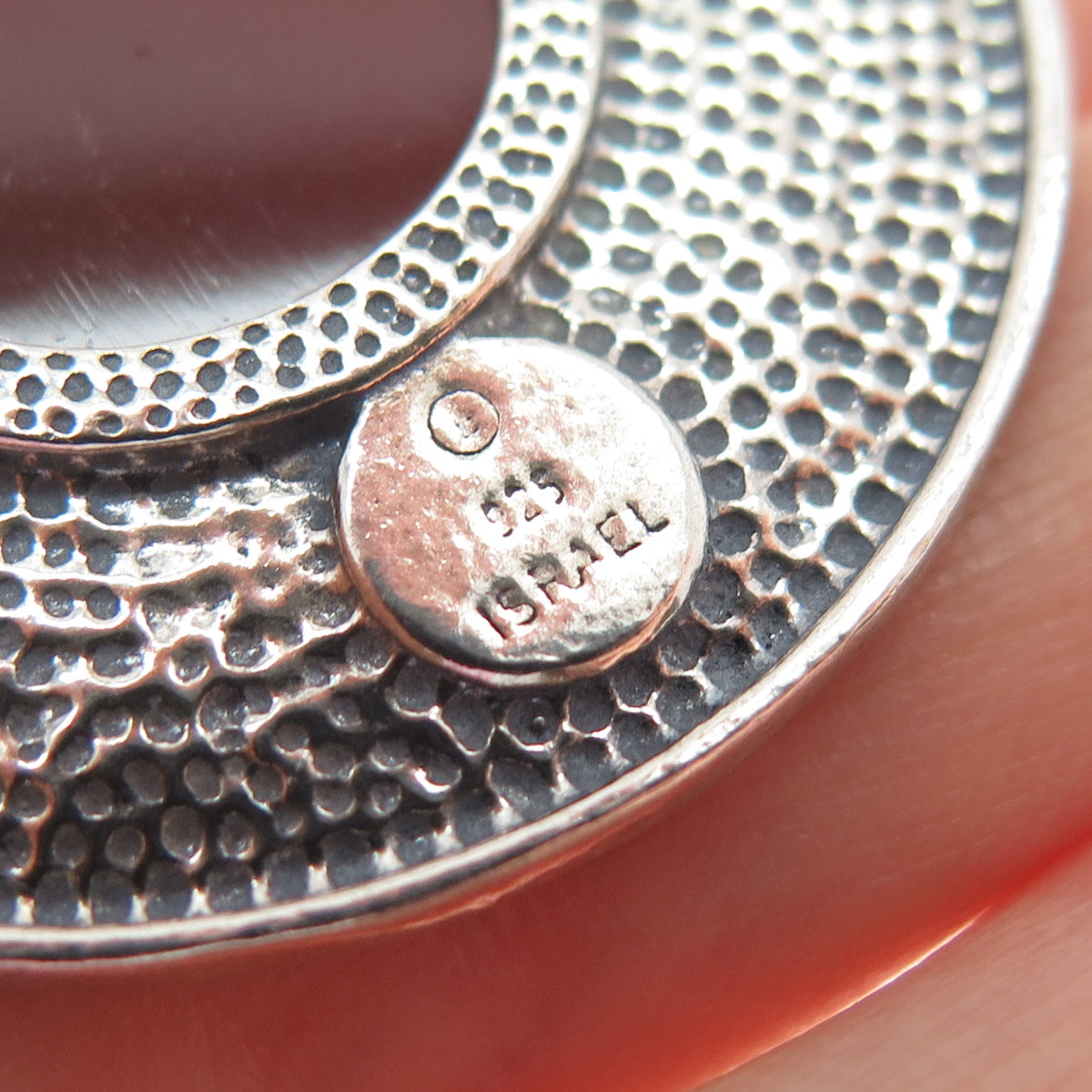 925 Sterling Silver Vintage Israel Real Carnelian Modernist Disc Pendant