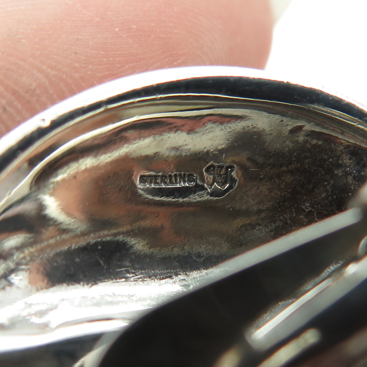 925 Sterling Silver Antique Art Deco Real Black Onyx Marcasite Clip On Earrings