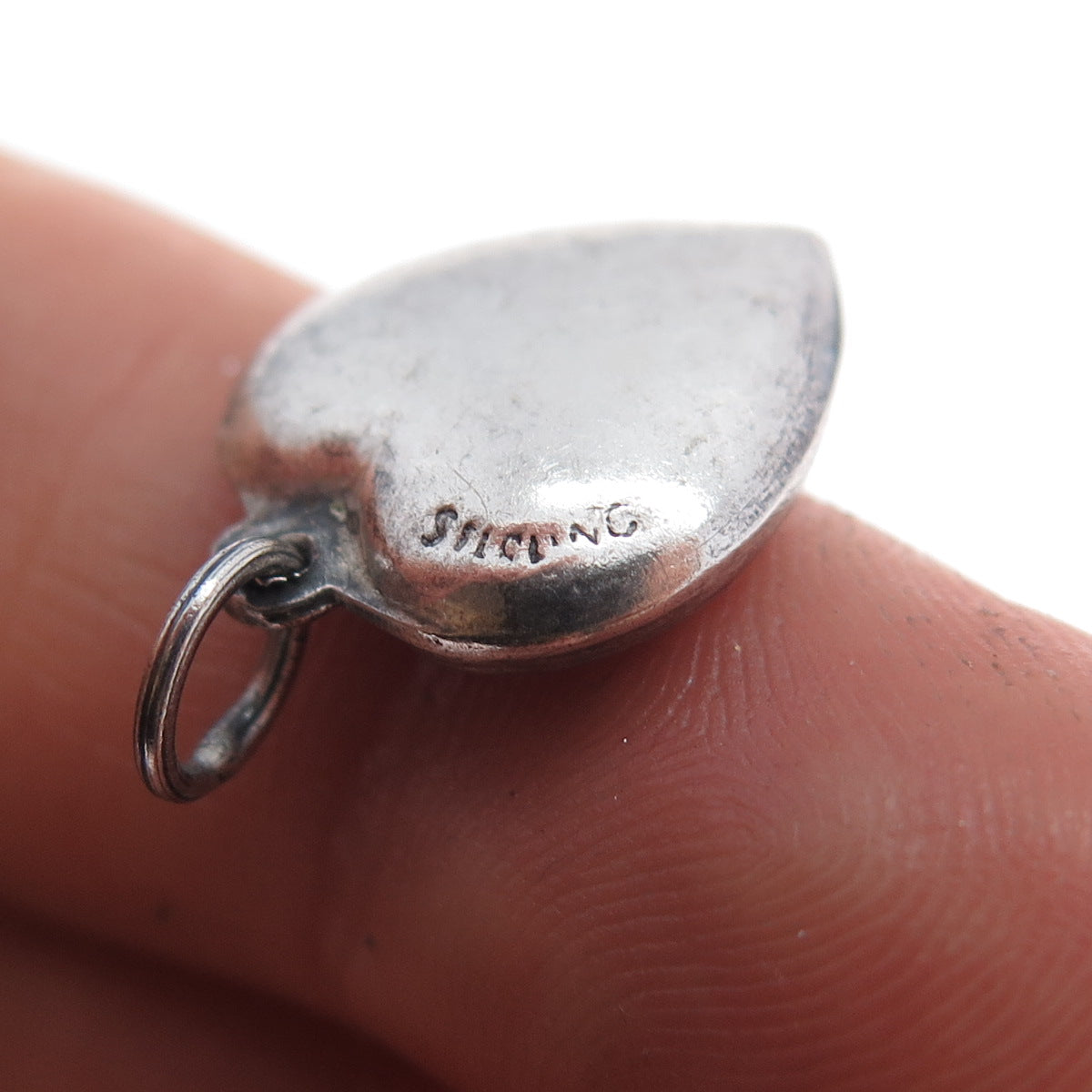 925 Sterling Antique Art Deco Wishbone Heart Chatelaine Oxidized Mini Pendant