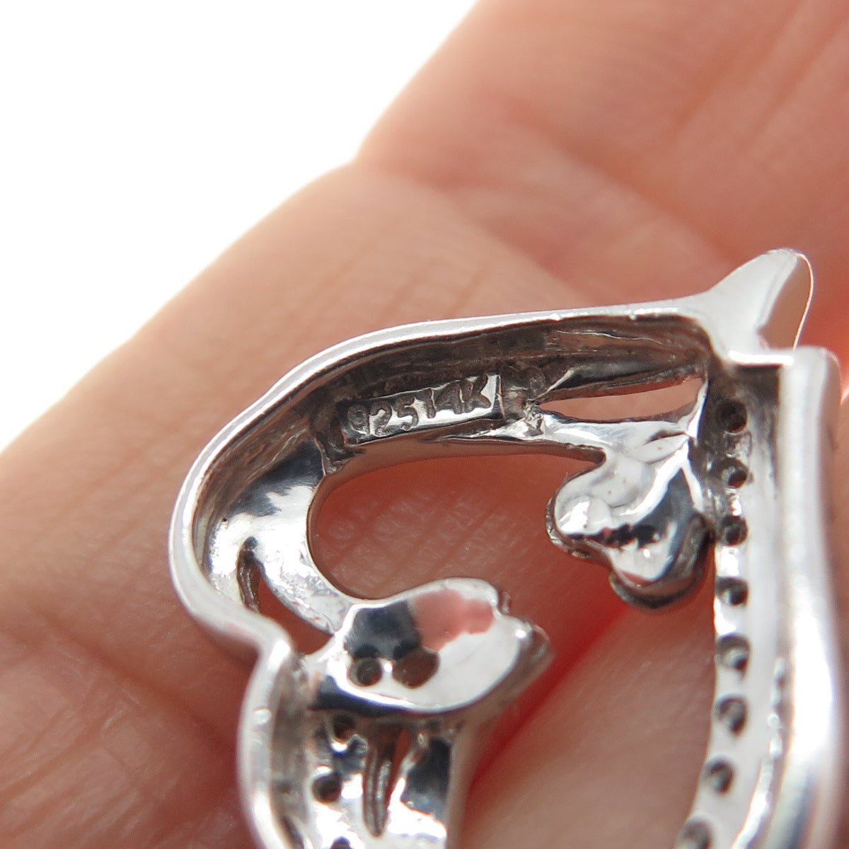 925 Sterling Silver & 14K Rose Gold Real Diamond Heart Minimalist Slide Pendant