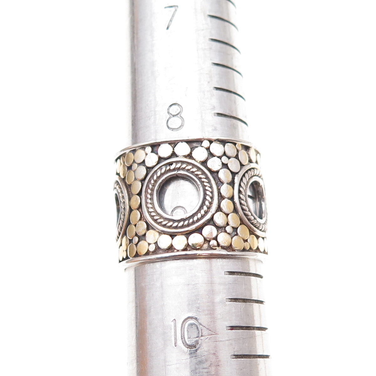 Anna Beck 925 Sterling Silver 2-Tone Vintage Wide Band Dots Ring Size 9.25
