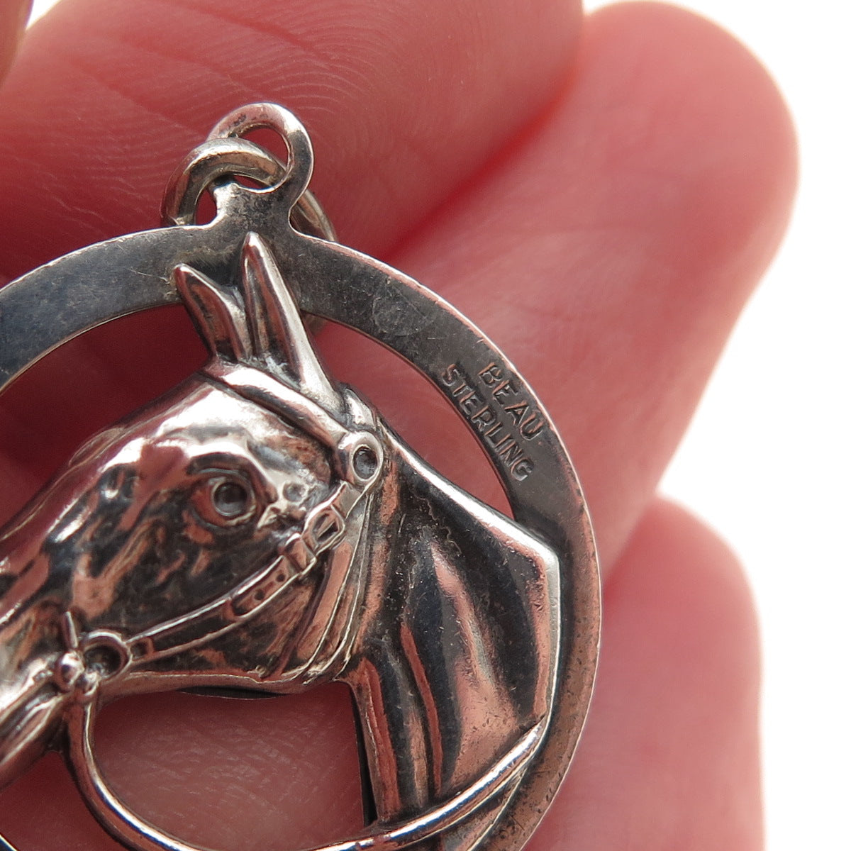 Beau 925 Sterling Silver Antique Art Deco Horse Oxidized Charm Pendant