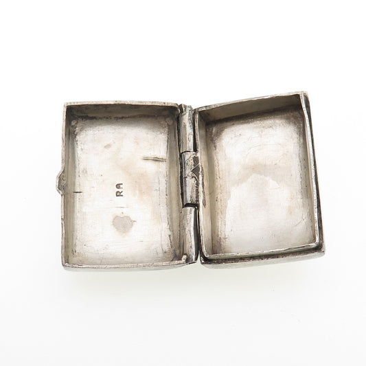 925 Sterling Silver Antique Art Deco Flower Oxidized Snuff / Pill Box