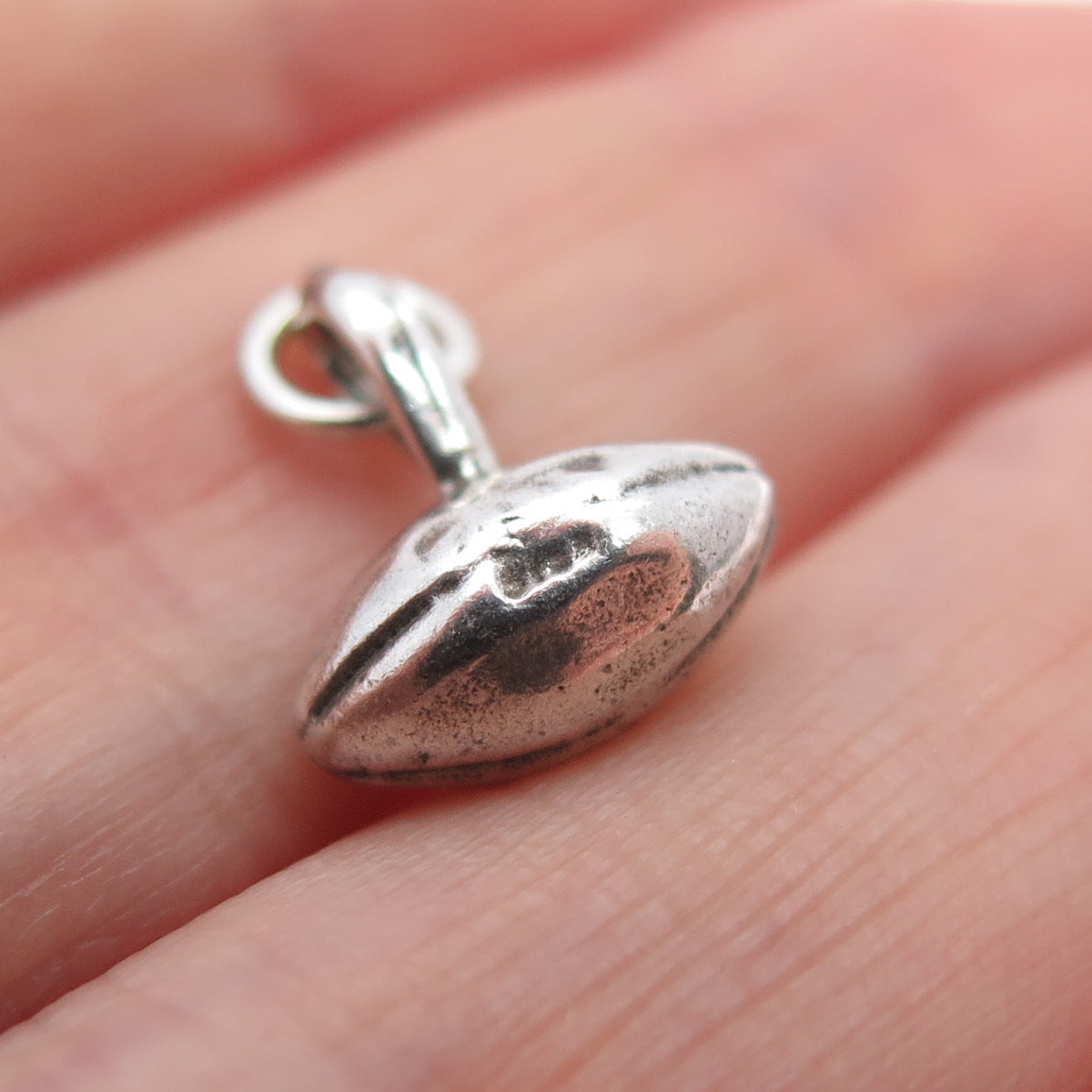 925 Sterling Silver Vintage Football Ball Minimalist 3D Charm Pendant