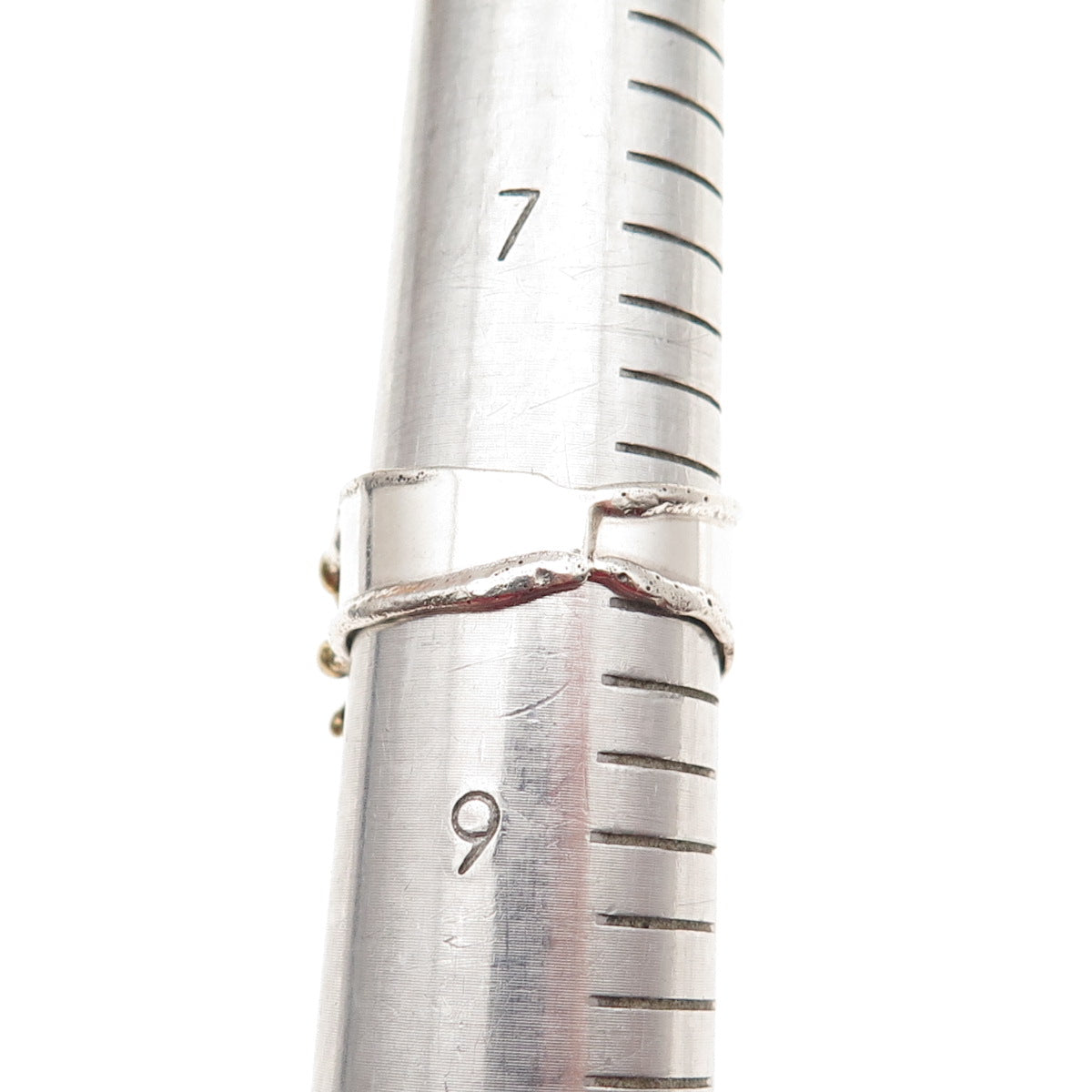 925 Sterling Silver 2-Tone Vintage Mexico Real Amber Modernist Ring Size 8.25