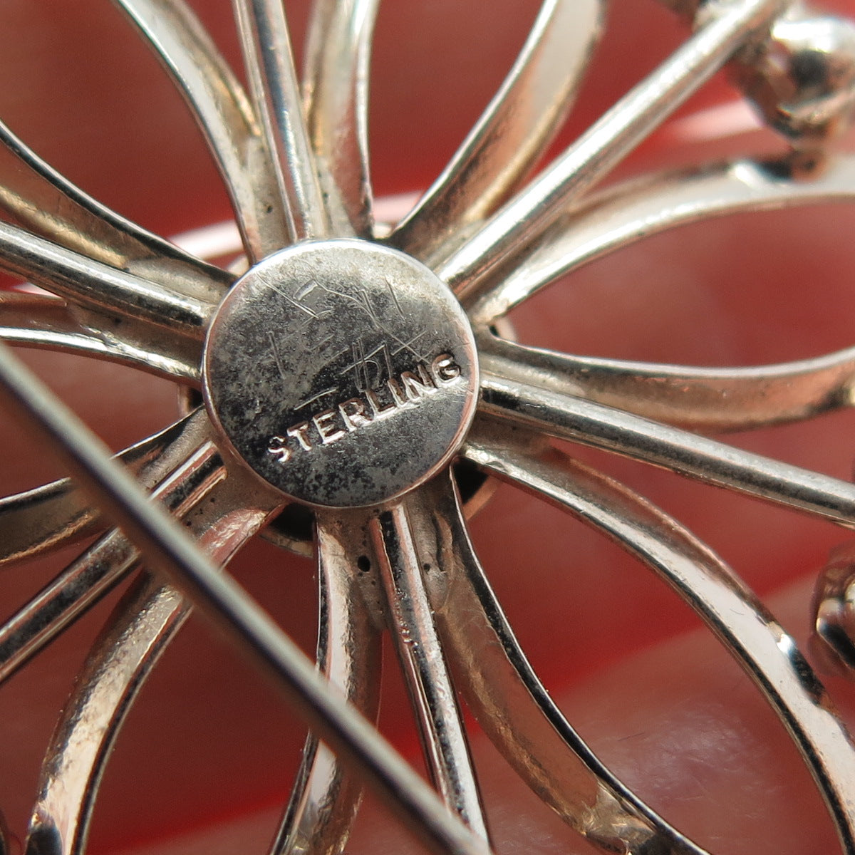 925 Sterling Silver Vintage Rhinestone Flower Pin Brooch