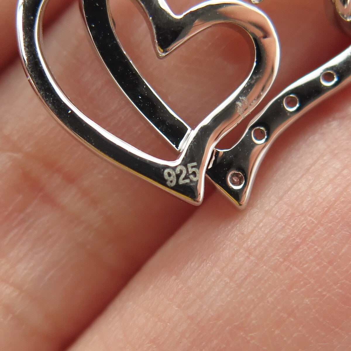 925 Sterling Silver Round-Cut C Z Double Heart Cable Chain Necklace 16"