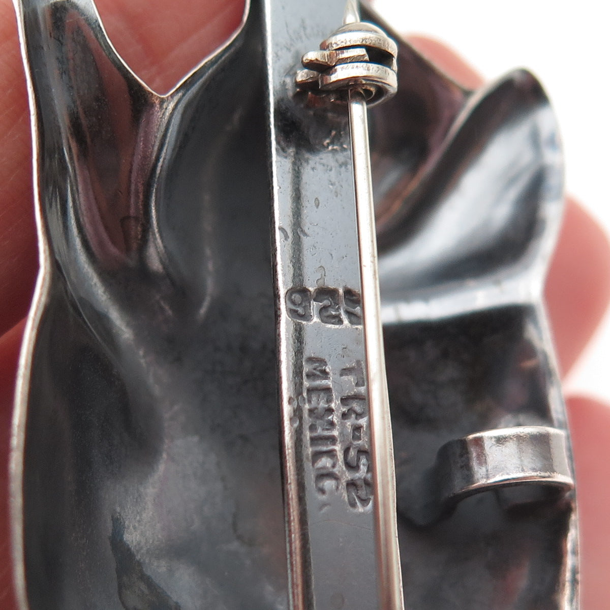 925 Sterling Silver 2-Tone Vintage Mexico Pig Oxidized Pin Brooch / Pendant