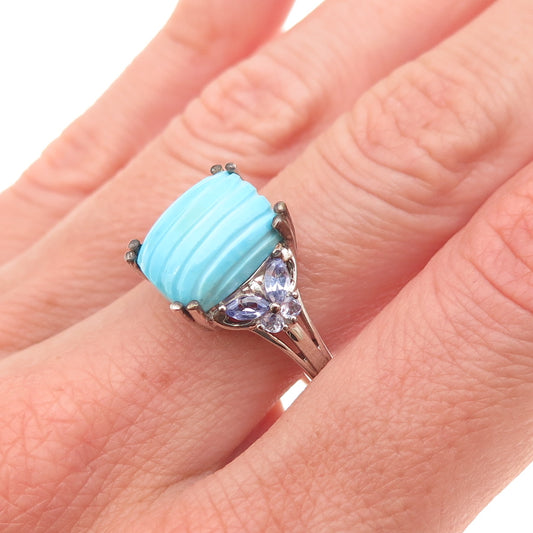 D'Joy 925 Sterling Silver Real Turquoise & Tanzanite Ring Size 8