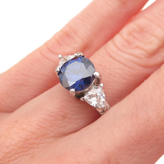 925 Sterling Silver Blue & White C Z Bohemian Ring Size 5