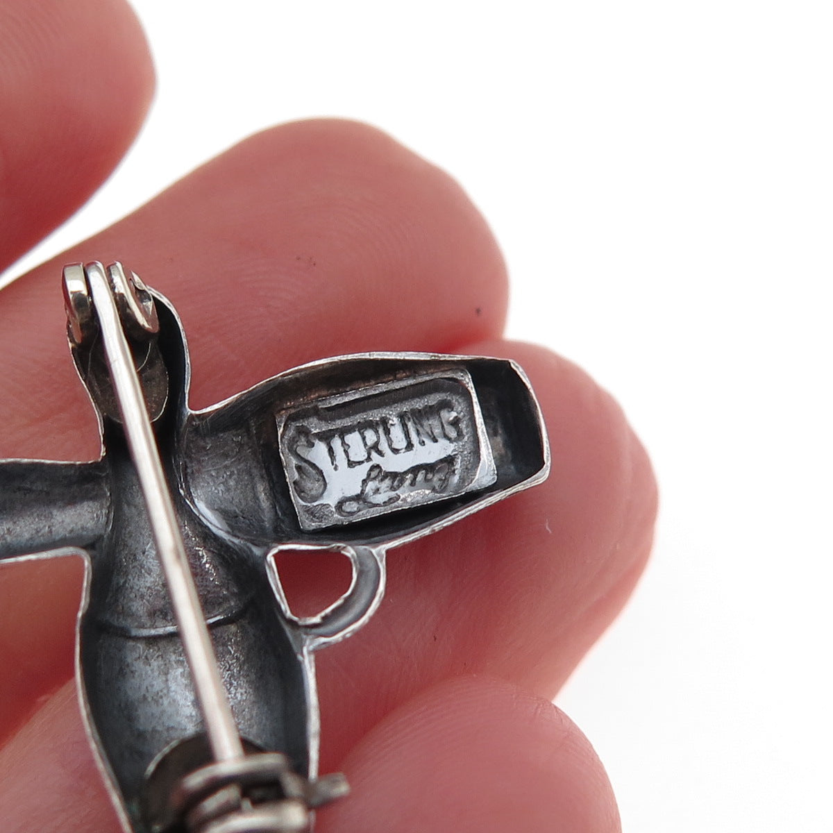 Lang 925 Sterling Silver Antique Art Deco Bowling Pins Oxidized Pin Brooch