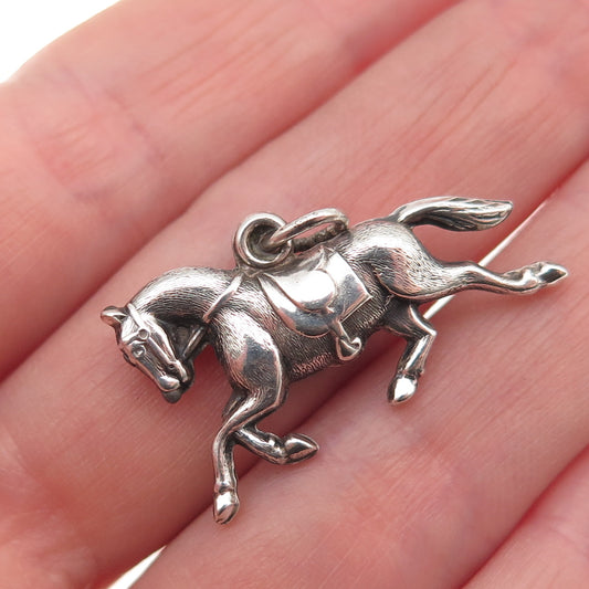 925 Sterling Silver Antique Art Deco Horse Racing Oxidized Charm Pendant