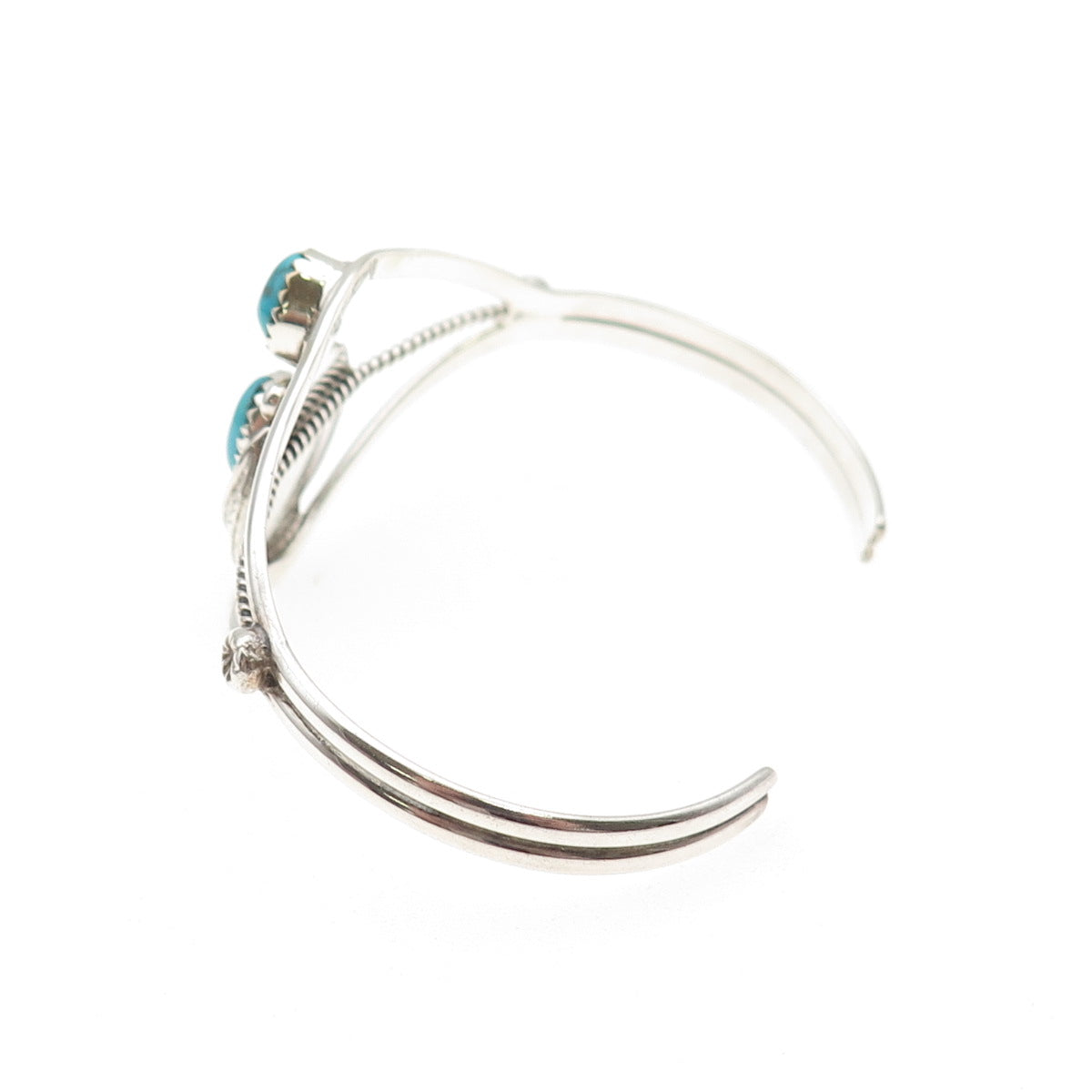 Old Pawn 925 Sterling Vintage Turquoise Floral & Feather Adjustable Bracelet 6"