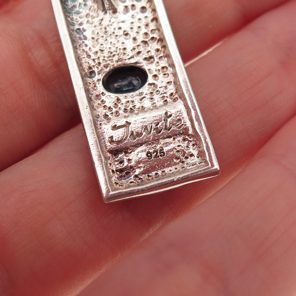 Juvite Sterling Silver 2-Tone Vintage Real Sapphire Evil Eye Modernist Pendant