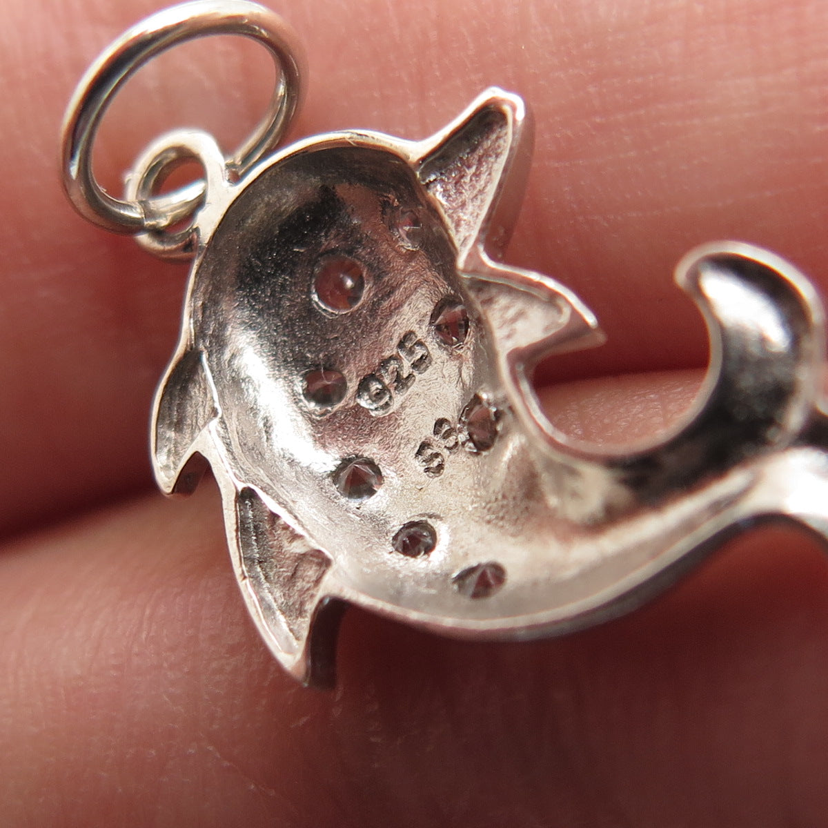 925 Sterling Silver Round-Cut C Z Dolphin Minimalist Charm Pendant
