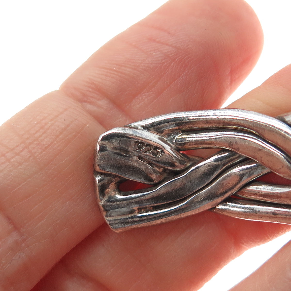 925 Sterling Silver Vintage Woven Oxidized Adjustable Cuff Bracelet 6.75"