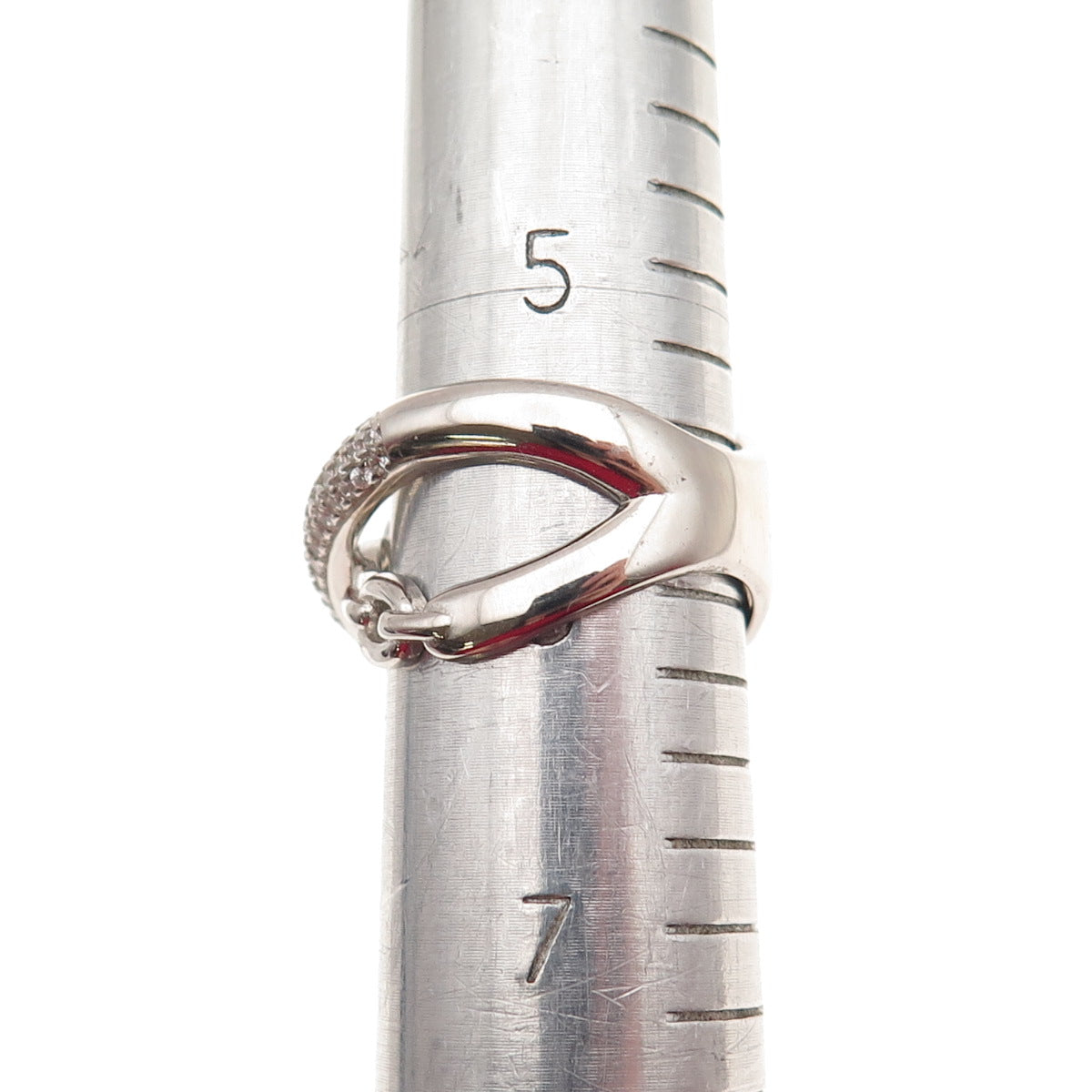 925 Sterling Silver Round-Cut C Z Multi-Chain Crossover Ring Size 6