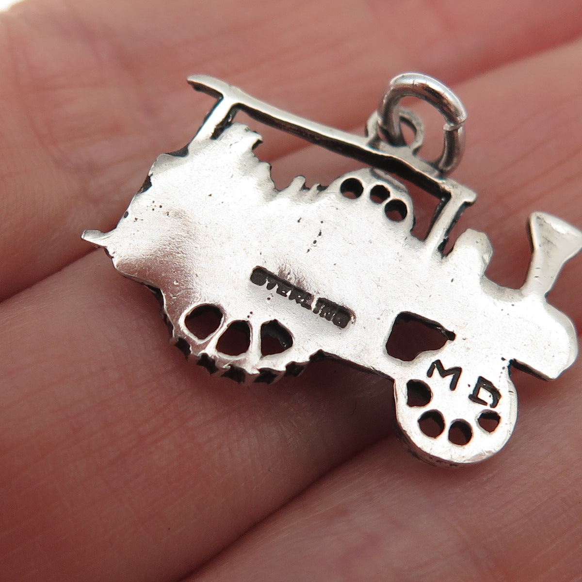 925 Sterling Silver Vintage Steam Traction Engine Oxidized Charm Pendant