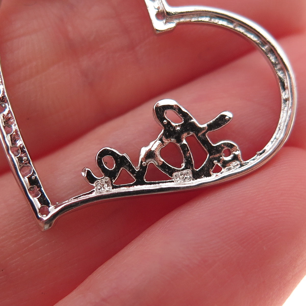 Chuck Clemency 925 Sterling Silver Pink C Z Love Heart Slide Charm Pendant