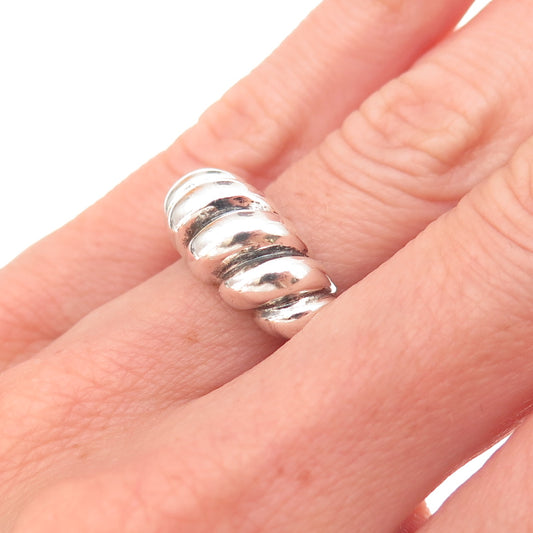 925 Sterling Silver Vintage Modernist Ribbed Oxidized Ring Size 6