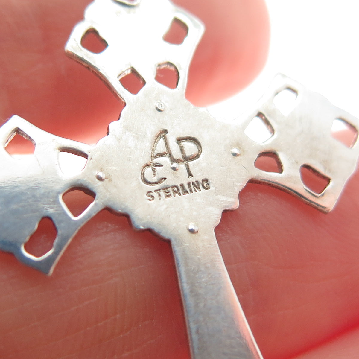 925 Sterling Silver Antique Art Deco CAP Rhinestone Cross Religious Pendant