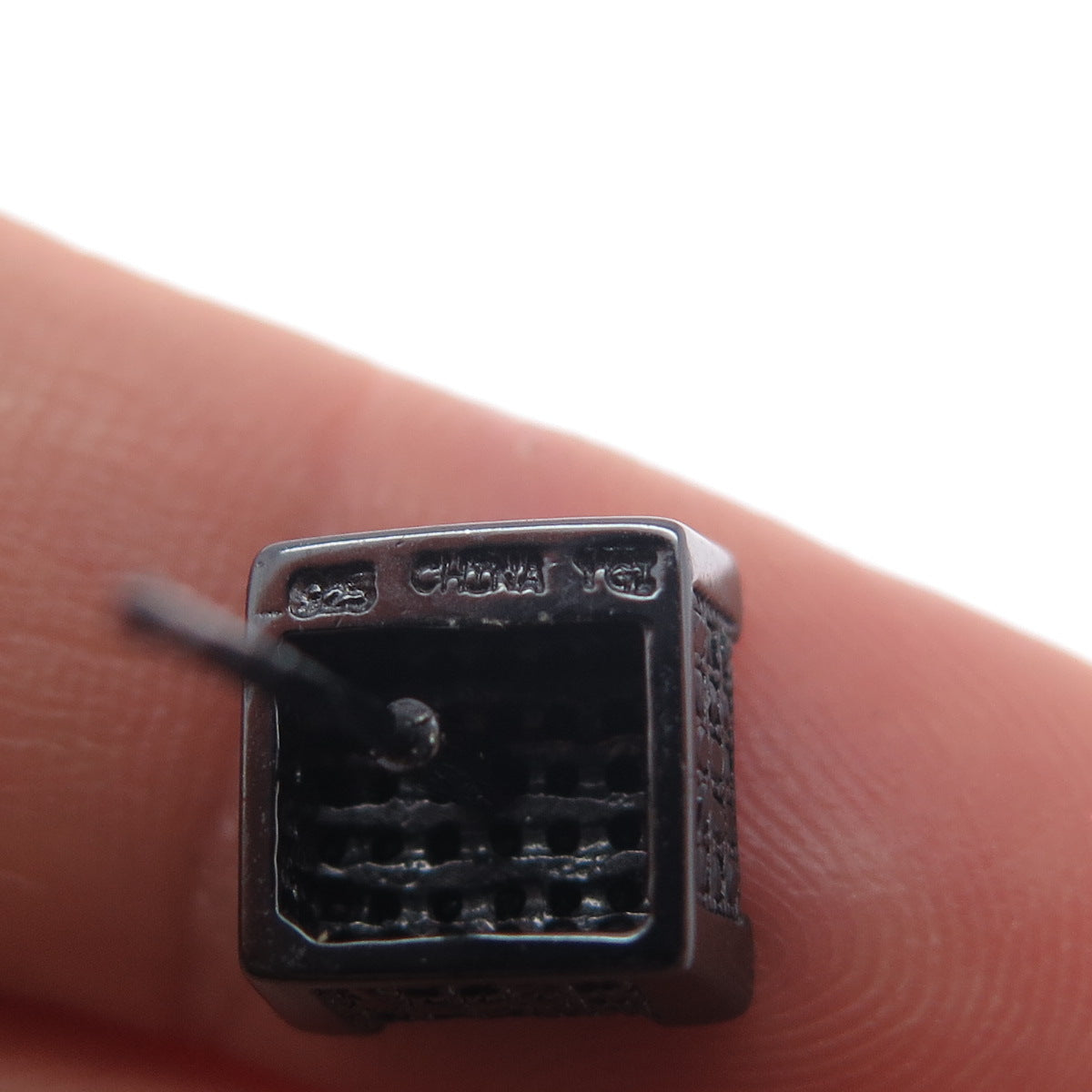 925 Sterling Silver Black Rhodium Round-Cut C Z Square Stud Earrings